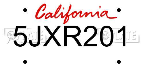 5JXR201 California License Plate