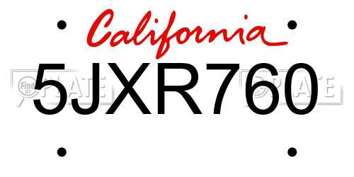 5JXR760 California License Plate