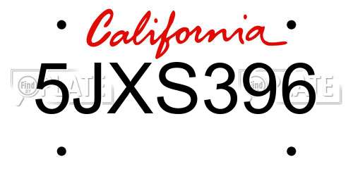 5JXS396 California License Plate