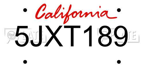 5JXT189 California License Plate