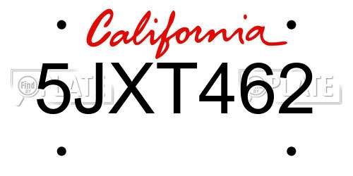 5JXT462 California License Plate