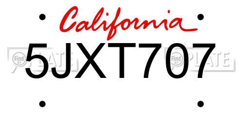 5JXT707 California License Plate