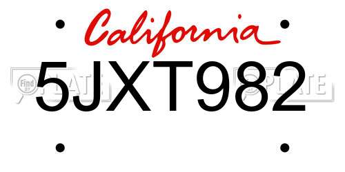 5JXT982 California License Plate