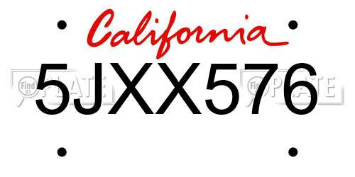 5JXX576 California License Plate