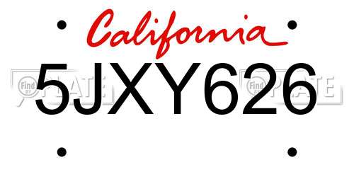 5JXY626 California License Plate