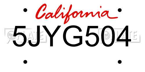 5JYG504 California License Plate