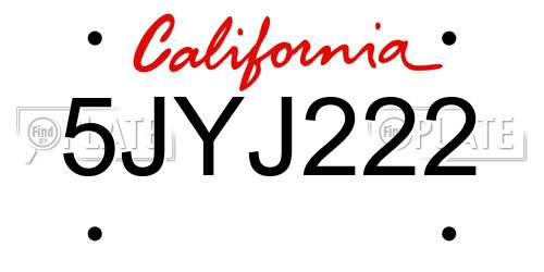 5JYJ222 California License Plate