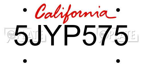 5JYP575 California License Plate