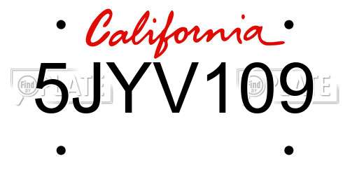 5JYV109 California License Plate