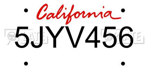 5JYV456 California License Plate