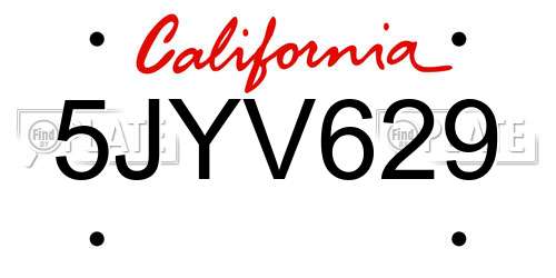 5JYV629 California License Plate