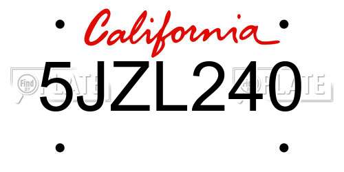 5JZL240 California License Plate