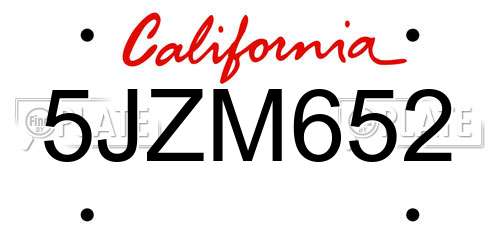 5JZM652 California License Plate
