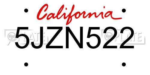 5JZN522 California License Plate