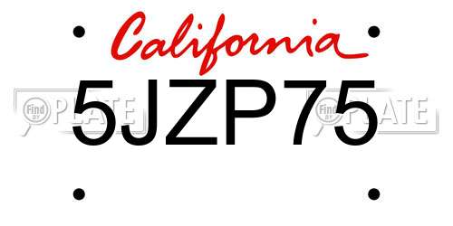 5JZP75 California License Plate