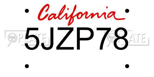 5JZP78 California License Plate