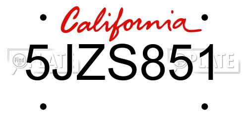 5JZS851 California License Plate