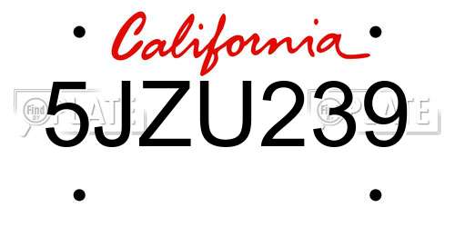 5JZU239 California License Plate