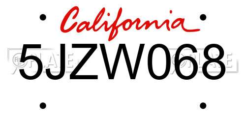 5JZW068 California License Plate