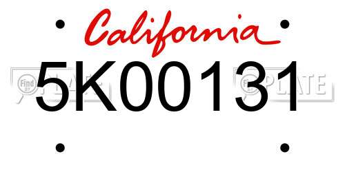 5K00131 California License Plate