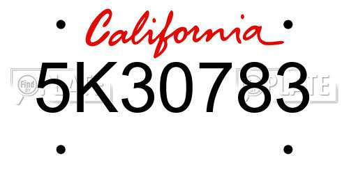 5K30783 California License Plate