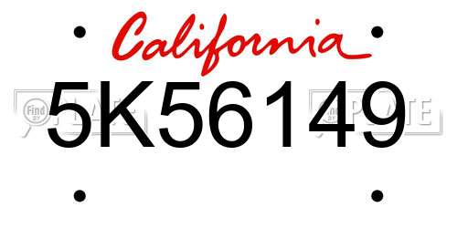 5K56149 California License Plate