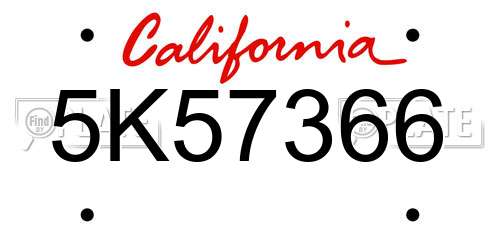 5K57366 California License Plate