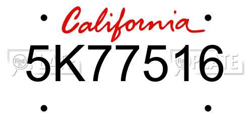 5K77516 California License Plate