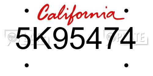 5K95474 California License Plate