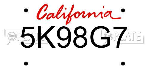 5K98G7 California License Plate