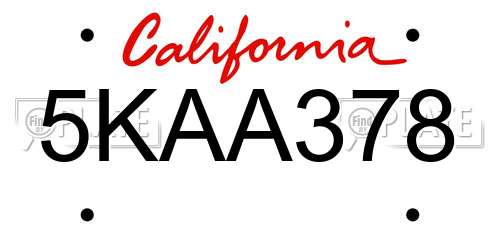5KAA378 California License Plate