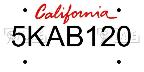5KAB120 California License Plate