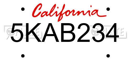 5KAB234 California License Plate
