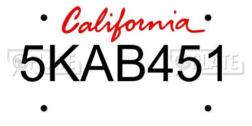 5KAB451 California License Plate