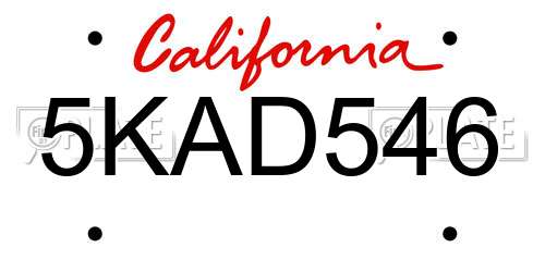 5KAD546 California License Plate