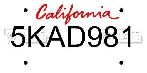 5KAD981 California License Plate