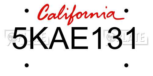 5KAE131 California License Plate