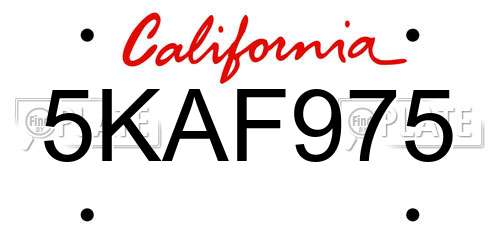 5KAF975 California License Plate