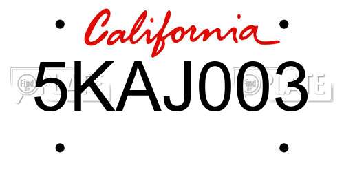 5KAJ003 California License Plate