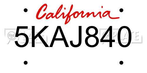 5KAJ840 California License Plate