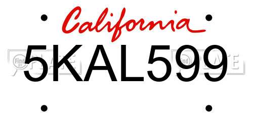 5KAL599 California License Plate