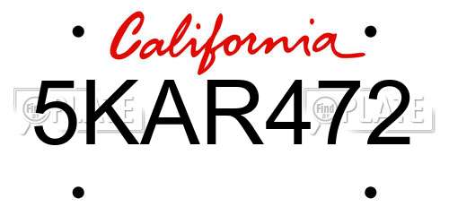 5KAR472 California License Plate