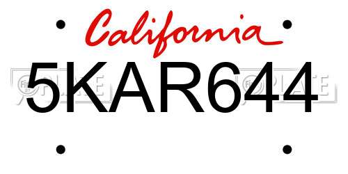 5KAR644 California License Plate
