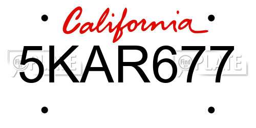 5KAR677 California License Plate