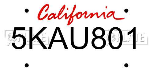 5KAU801 California License Plate