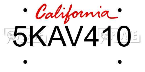 5KAV410 California License Plate