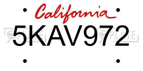 5KAV972 California License Plate