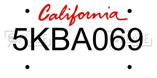5KBA069 California License Plate