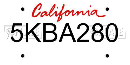 5KBA280 California License Plate