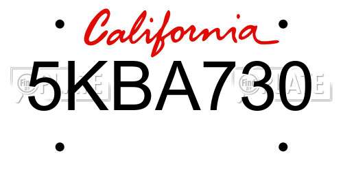 5KBA730 California License Plate